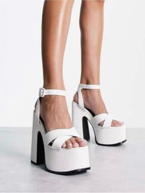 White Platform Ankle-Strap Women's Sandals Shellys London 38